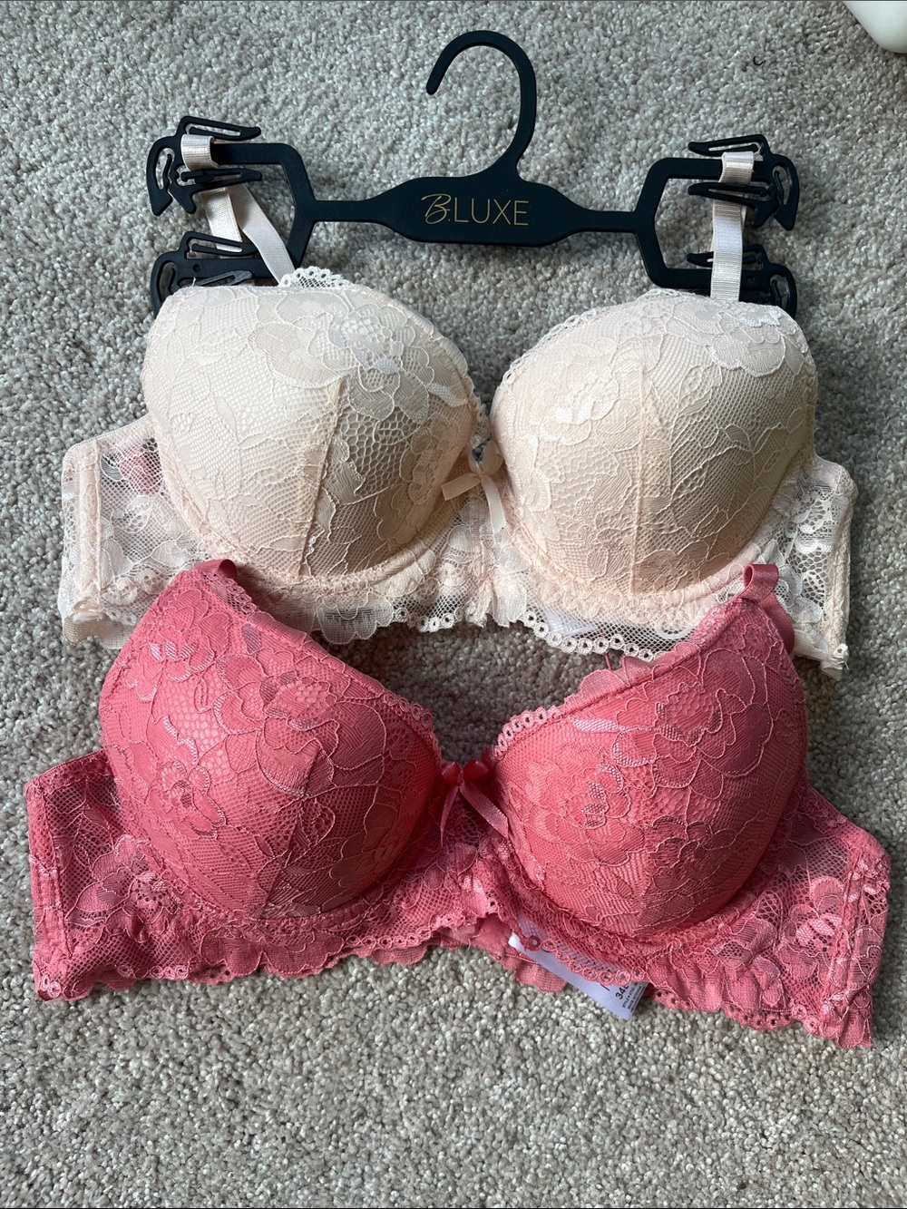 Luxe Lace Push-Up Bra Set in Cream and Pink